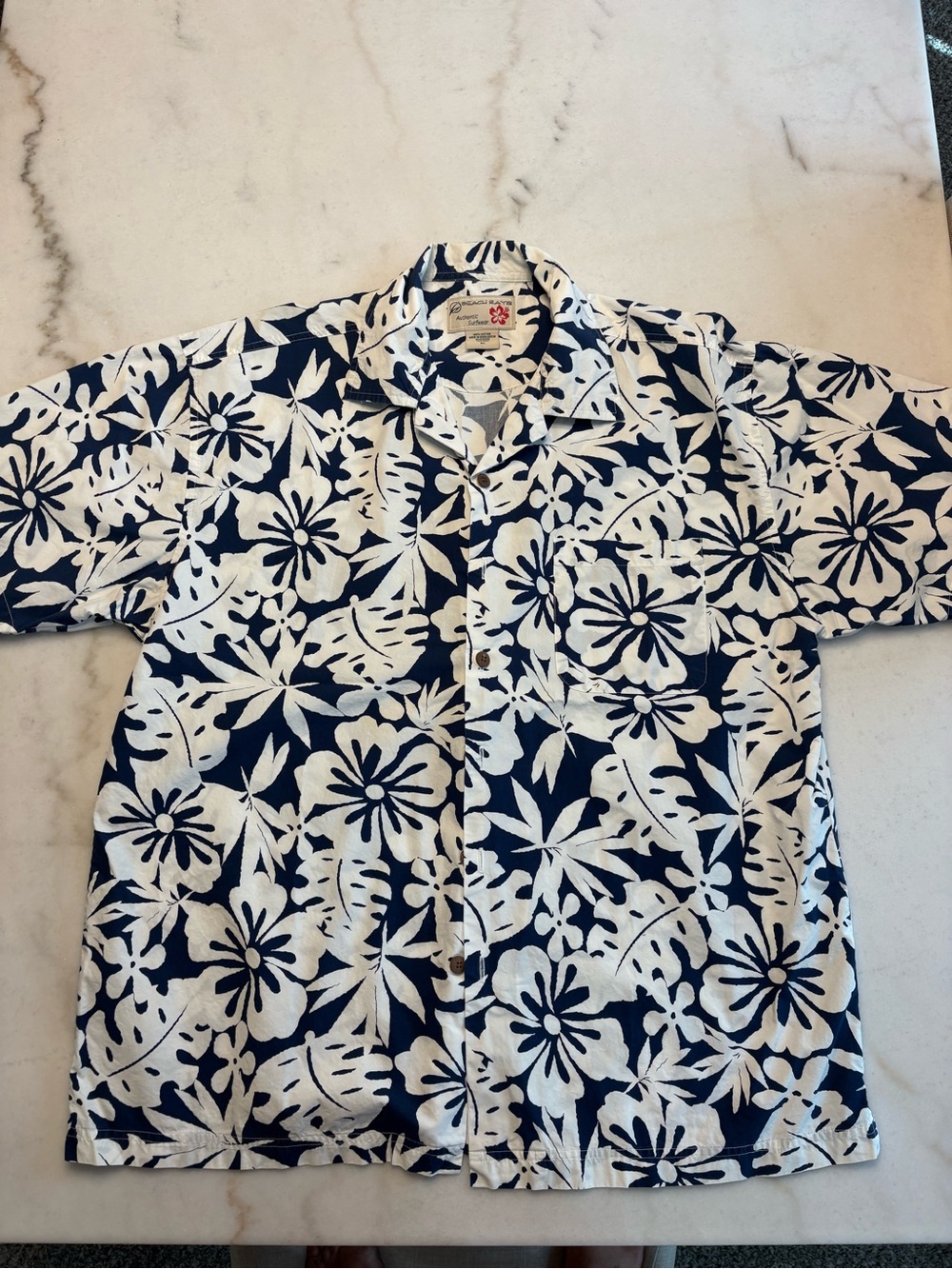 Casual Navy & White Floral Button-Down Shirt